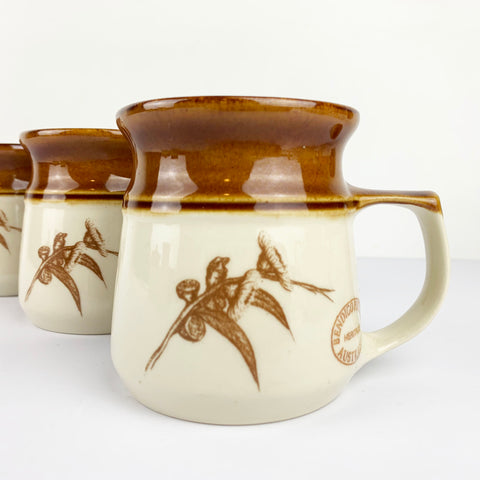 Bendigo Pottery Coffee Mugs with gum leaf design