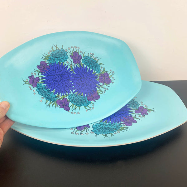 Bessemer Aqua blue floral platters - Set of 2