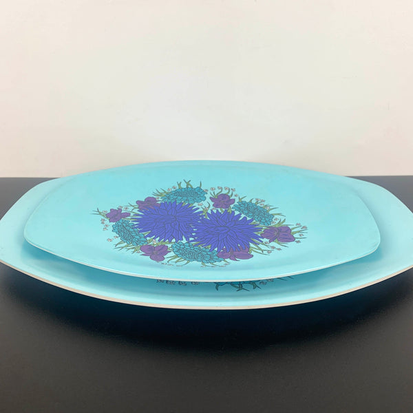 Bessemer Aqua blue floral platters - Set of 2