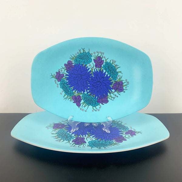 Bessemer Aqua blue floral platters - Set of 2