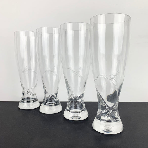 Engraved bird pint glass/beer pilsener lined up set of 4