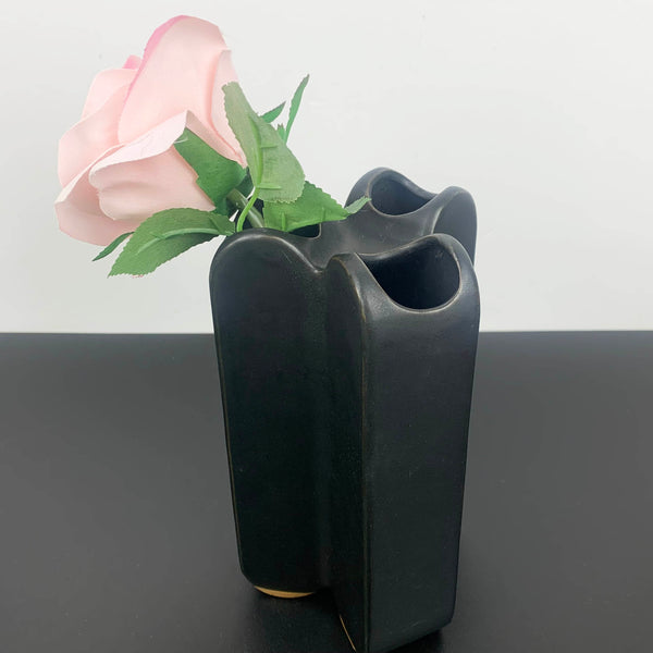 3 hole black pottery vase