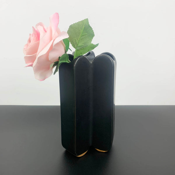 3 hole black pottery vase