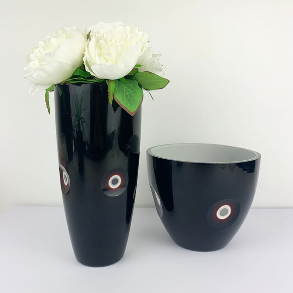 Mid Century Modern Black Cased Cut Cameo Glass Vases