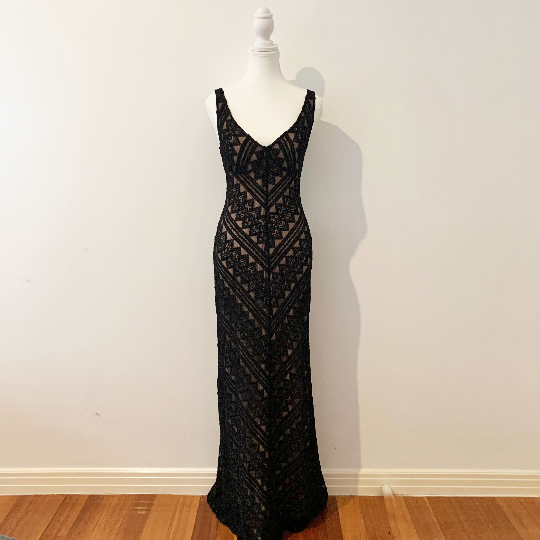 Veronica Lodge 1990's vintage black lace full length evening dress