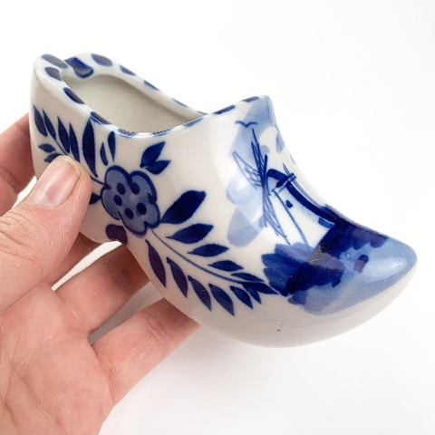 Dutch Ceramic Clog Ornament in hand to indicate size