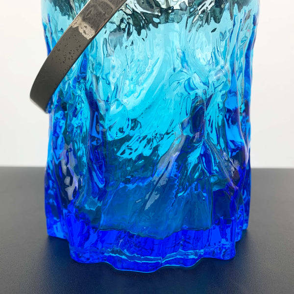 Blue ice/bark glass ice bucket with silver handle