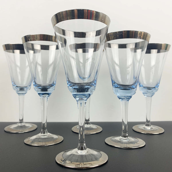 Blue silver rimmed liqueur or aperitif glasses - Set of 6