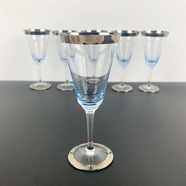 Blue silver rimmed liqueur or aperitif glasses - Set of 6