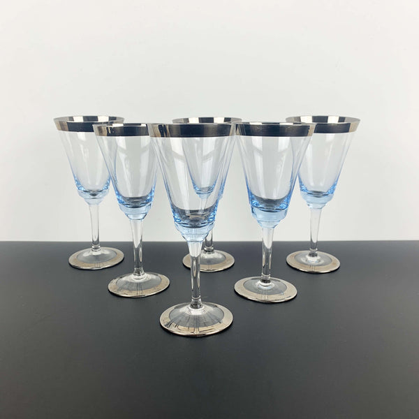 Blue silver rimmed liqueur or aperitif glasses - Set of 6