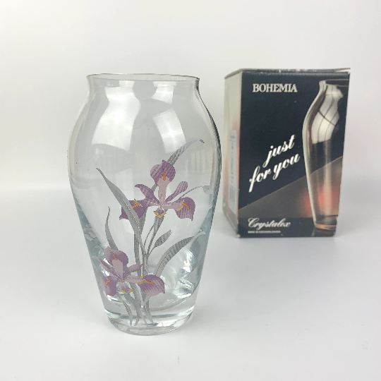 Vintage Bohemia Crystal Iris vase in original box