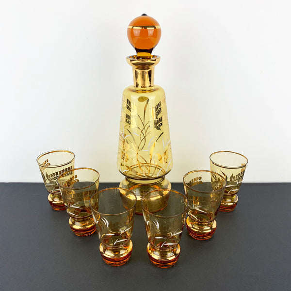 Bohemia Crystal vintage decanter and glass set