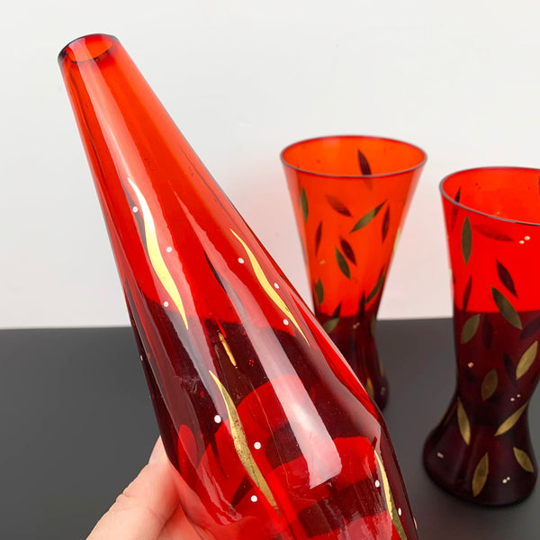 Bohemia red and gold gilt glass vase collection