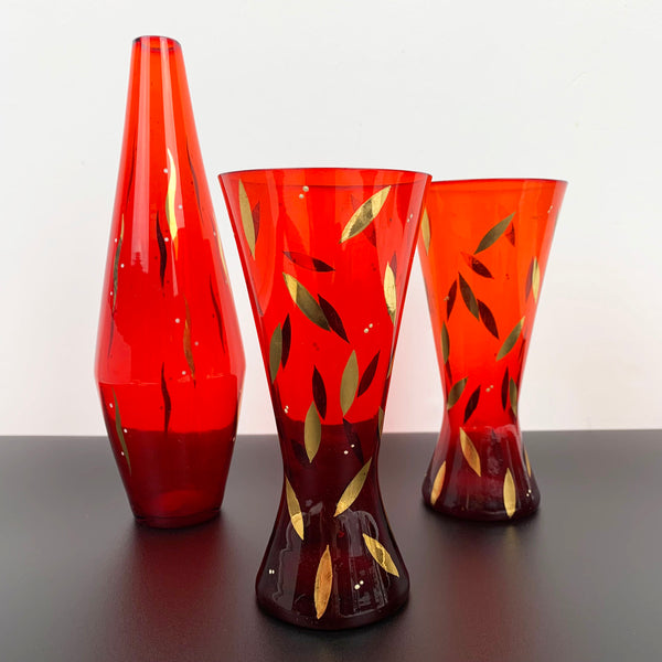 Bohemia red and gold gilt glass vase collection