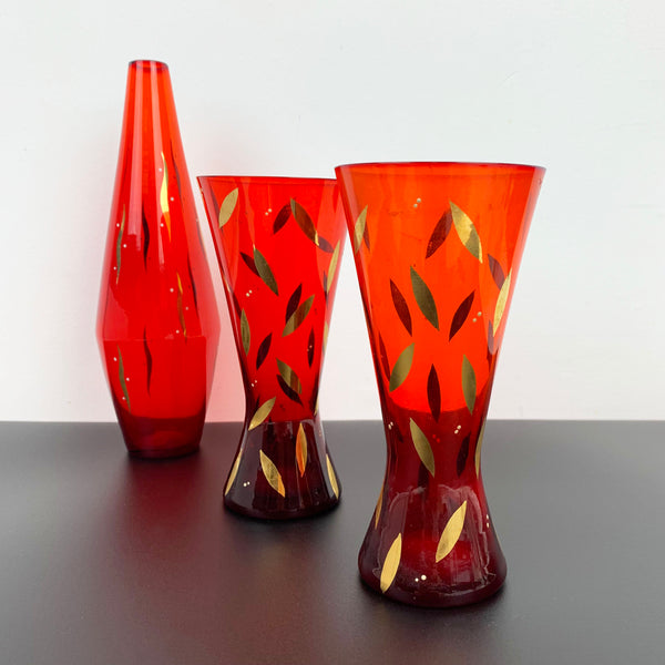 Bohemia red and gold gilt glass vase collection