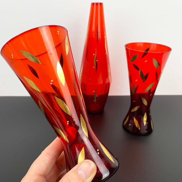 Bohemia red and gold gilt glass vase collection