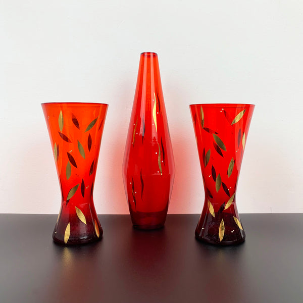 Bohemia red and gold gilt glass vase collection