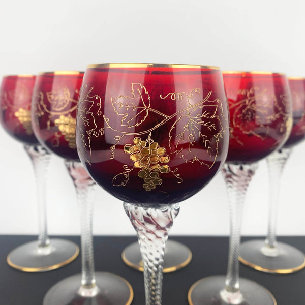 Red and gold 1960's wine glas