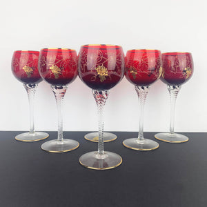 Bohemia Rare Ruby and Gold Wine Glass - Set of 6