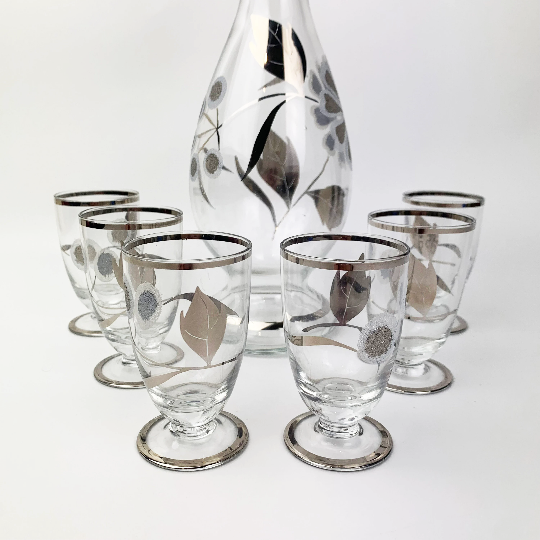 Silver Gilt Glass Liqueur Set with stemmed glasses