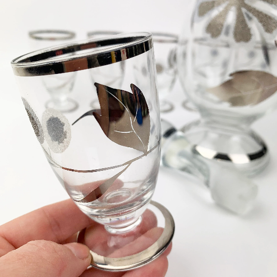 Silver leaf detail on European liqueur glass