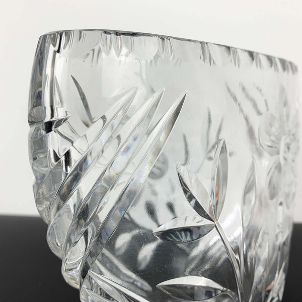 Crystal Daisy and Leaf intricately cut and etched oval shaped vase