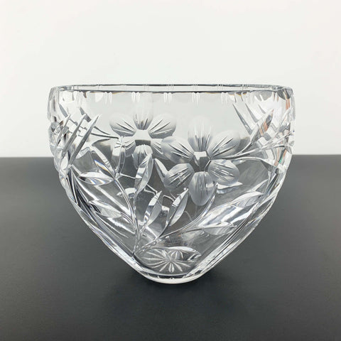 Crystal Daisy and Leaf intricately cut and etched oval shaped vase