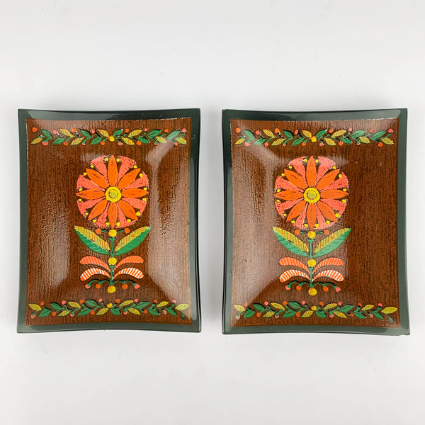 Pair of hand painted bohemian glass mini plates