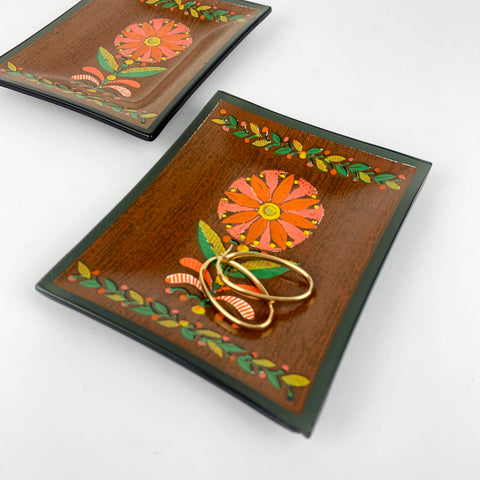 Hand painted bohemian glass mini plates Set of 2