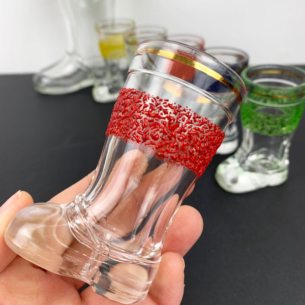 Italian glass boot shot glass with red band