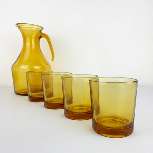 Bormioli Italy vintage Amber Glass Drinkware Set