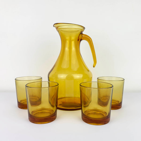 Vintage Bormioli amber glass drinkware set