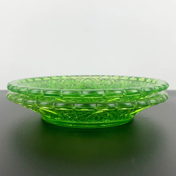 Ivima bright green pressed glass shallow bowl - Set of 2