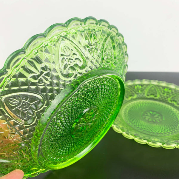 Ivima bright green pressed glass shallow bowl - Set of 2