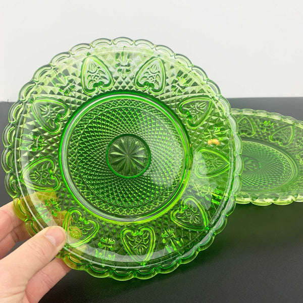 Ivima bright green pressed glass shallow bowl - Set of 2