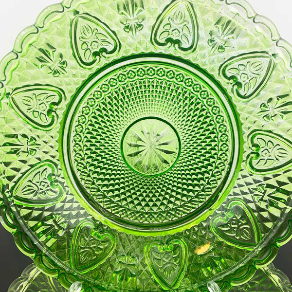 Ivima bright green pressed glass shallow bowl - Set of 2