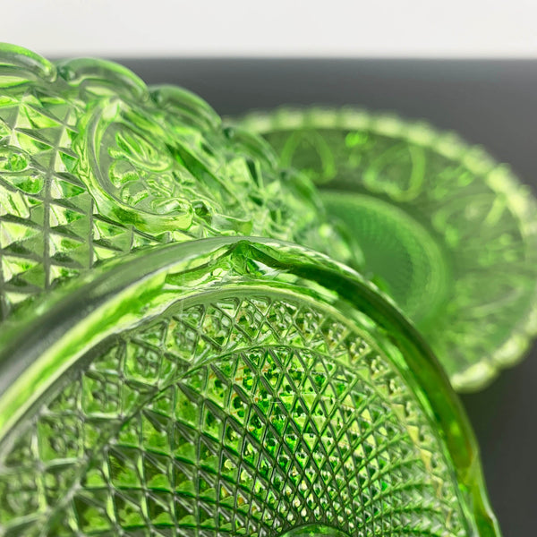 Ivima bright green pressed glass shallow bowl - Set of 2