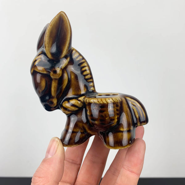 Brown glazed 1970's small donkey ornament