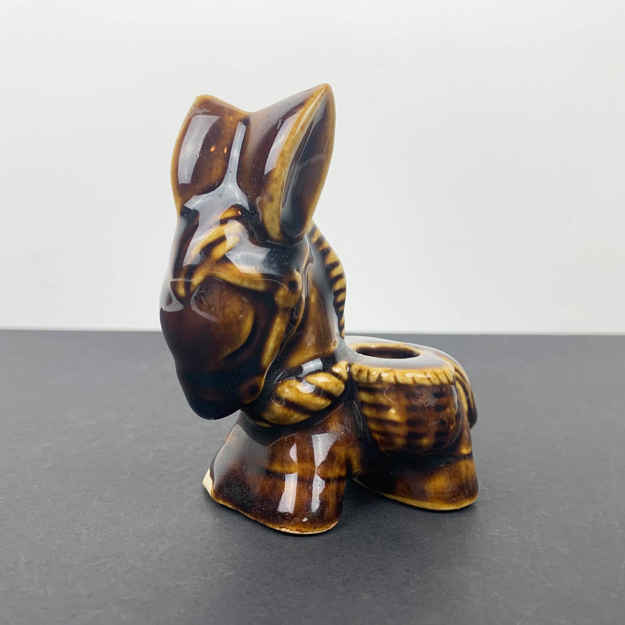 Brown glazed 1970's donkey ornament