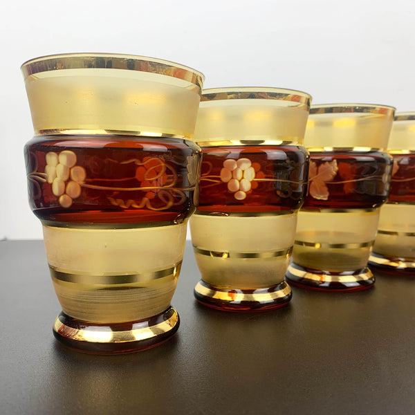 Burgundy and Gold gilded and etched tumbler - Set of 6