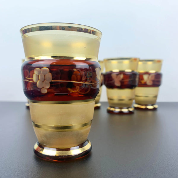 Burgundy and Gold gilded and etched tumbler - Set of 6