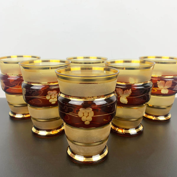 Burgundy and Gold gilded and etched tumbler - Set of 6