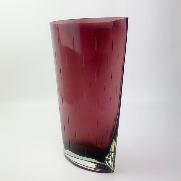 Elliptical shape hand blown glass vase