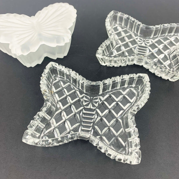 Butterfly shape cut glass vintage trinket dish