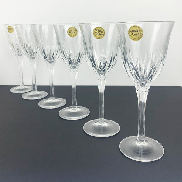 French crystal wine glasses set of 6 in a row