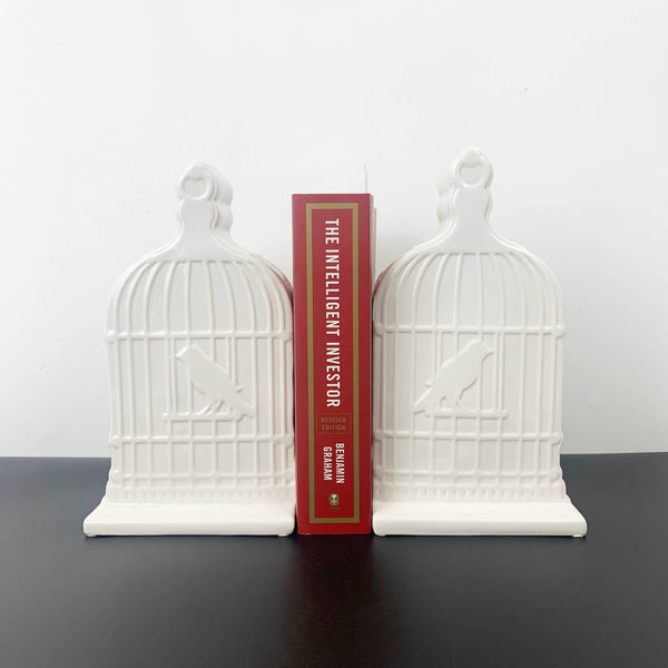 White ceramic birdcage bookends