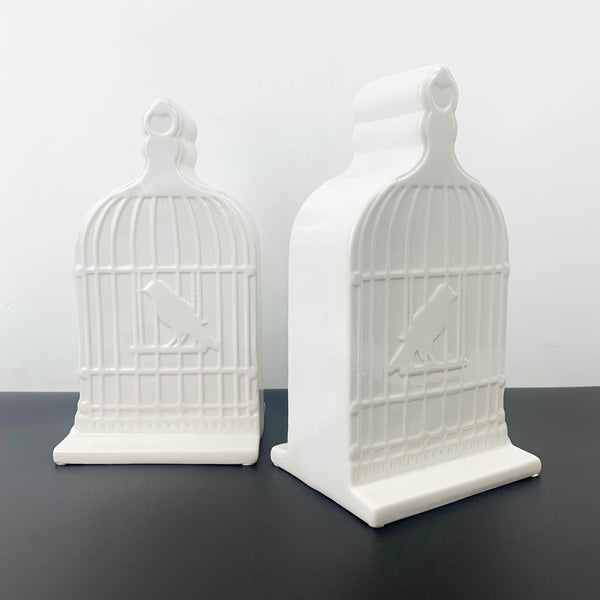 White ceramic birdcage bookends