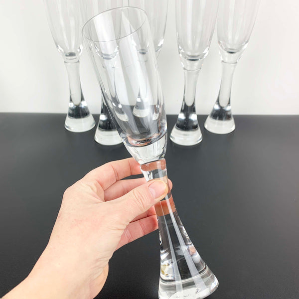 Danish Modern style champagne flute with solid stem - Set of 6