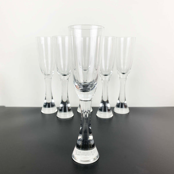 Danish Modern style champagne flute with solid stem - Set of 6