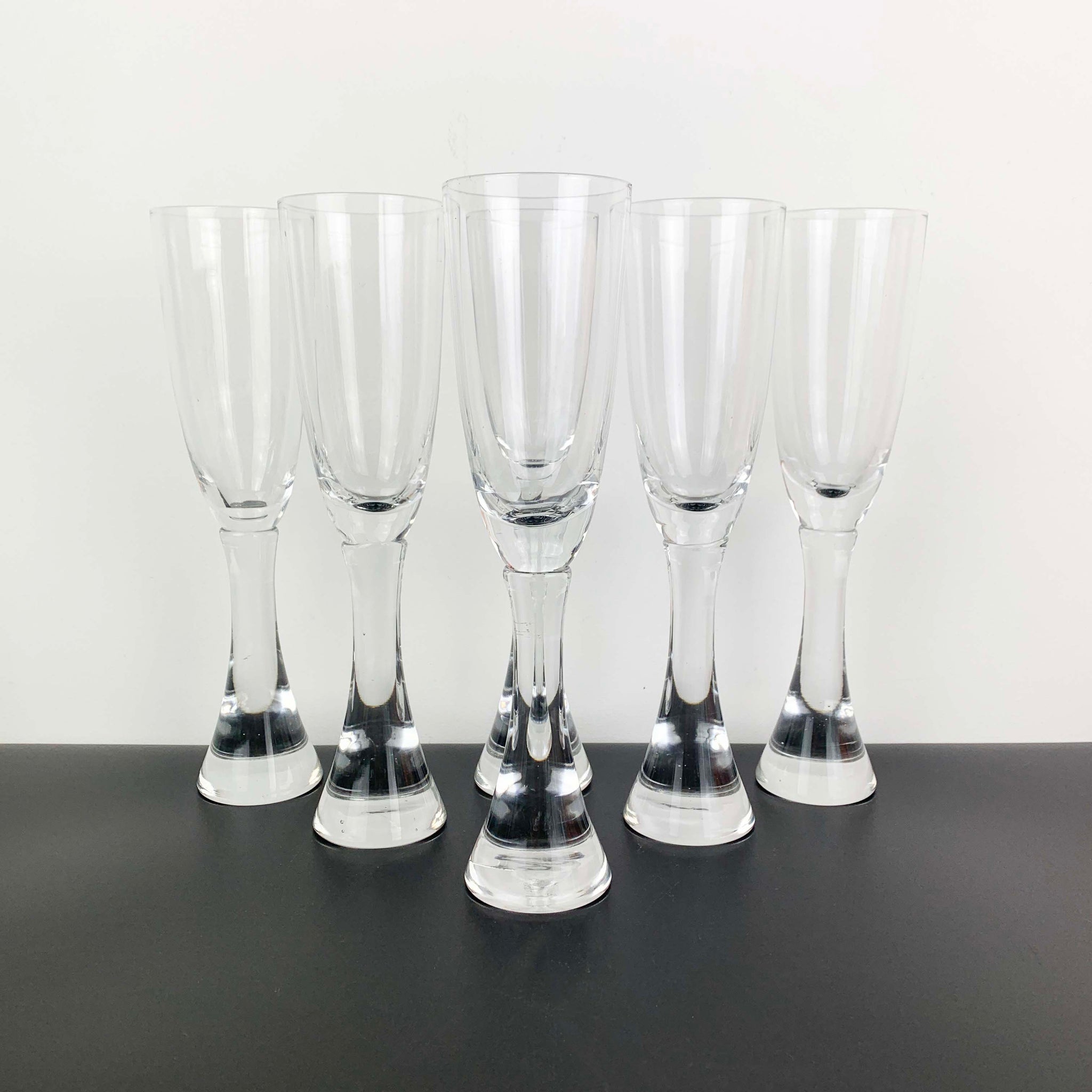 Danish Modern style champagne flute with solid stem - Set of 6